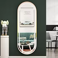 Elegant Modern Mirror In Living Room Interior With Green Sofa And Decorative Items