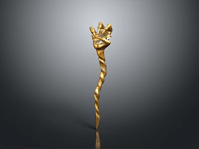 Golden Ornamental Weapon With Twisted Handle And Decorative Shiny Top Design 3d model