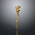 Golden Ornamental Weapon With Twisted Handle And Decorative Shiny Top Design