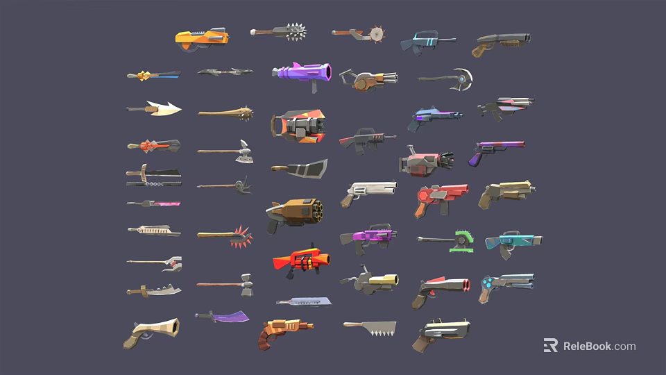 Colorful Futuristic Various Types of Weapons Collection with Different Designs and Styles 3d model 