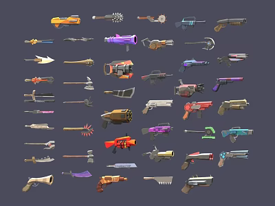 Colorful Futuristic Various Types of Weapons Collection with Different Designs and Styles 3d model