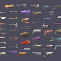 Colorful Futuristic Various Types of Weapons Collection with Different Designs and Styles