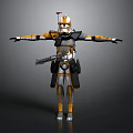 Clone Trooper With Orange White Armor And Blaster Arms Outstretched