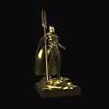 Golden Mythical Statue With Trident Armor And Square Base