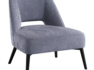 Gray Modern Velvet Armchair With Stylish Backrest And Black Slim Legs 3d model