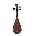 Traditional Chinese Pipa Musical Instrument with Red Painted Body and Intricate Floral Patterns