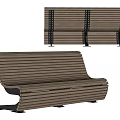 Modern Wooden Bench With Curved Slat Design And Metal Support Structure