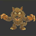 Cartoon Wolf Character With Brown Fur Pointed Ears Fierce Expression And Outstretched Claws