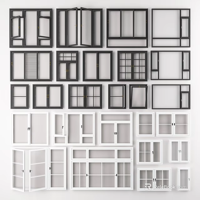 Various Casement Windows Design Styles With Black And White Frames 3d model 