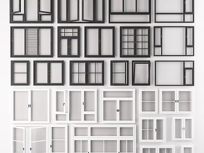 Various Casement Windows Design Styles With Black And White Frames 3d model