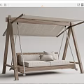 Wooden Swing Play Equipment With Cushioned Seats And Canopy Cover