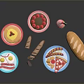 Assorted Delicious Foods Including Pancakes Cake Ice Cream Bacon Pizza And Bread