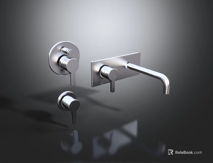 Modern Chrome Wall Mounted Faucet With Sleek Design And Control Knobs 3d model 