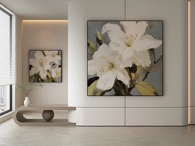 White Lily Plant Paintings Framed Floral Artwork For Modern Interior Wall Decor 3d model