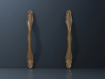 Elegant Golden Door Handles With Curved Metal Design And Shiny Finish 3d model