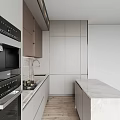 Modern Open Kitchen Interior With Marble Countertop Island Cabinets Appliances And Lighting
