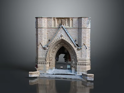 Gothic Stone Archway Architectural Structure With Carved Ornamental Details And Pointed Arch Design 3d model