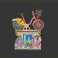 Orange Bicycle Decorative Model with Liverpool Cityscape Ferris Wheel and Children Figures