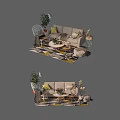 Modern Sofa And Coffee Table Set With Soft Fabric Pillows Area Rug And Side Table 3d model