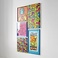 Vibrant Abstract Paintings With Colorful Patterns Figures And Text Elements In Frames 3d model