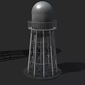 Three Water Towers Featuring Metal Frame Structures And Cylindrical Tanks Design 3d model