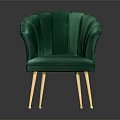 Elegant Green Velvet Chair With Scalloped Backrest And Golden Tapered Legs