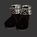 Black Leather Boots with Plaid Cuffs Laces and Red Trim Design
