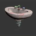Unique Speckled Marble Washbasin With Chrome Faucet And Metal Pedestal