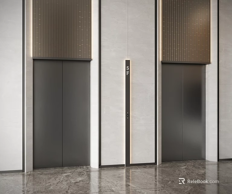 Modern Elevator Hallway With Sleek Dark Elevator Doors And Polished Marble Floor Design 3d model 