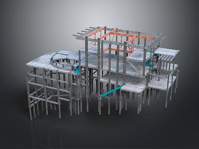 Heavy Duty Construction Scaffolding Equipment With Metal Frame And Support Structures 3d model