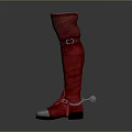 Knee High Red Boots With Textured Material Metallic Toe Caps And Buckle Details