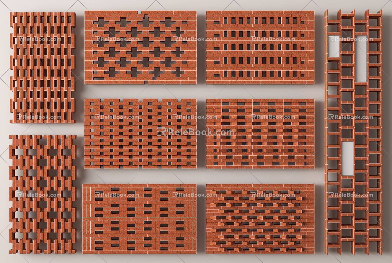 Hollow Red Brick Wall Courtyard Landscape Wall Hollow Brick Partition Red Brick 3d model