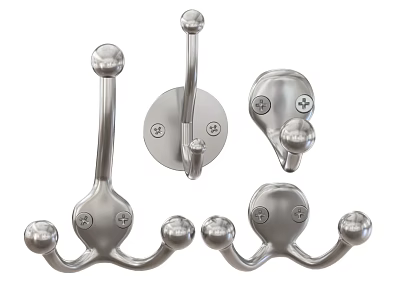 Stainless Steel Metal Hooks Featuring Various Single Double And Triple Hook Designs 3d model