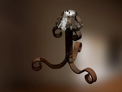 Vintage Iron Candle Lamp With Curved Decorative Base And Lampshade 3d model