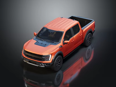 Orange Pickup Truck With Modern Sporty Design Black Wheels And Shiny Reflection 3d model