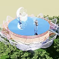 Lotus Shaped Observation Deck With Blue Circular Platform And White Mesh Structure Surrounded By Trees 3d model