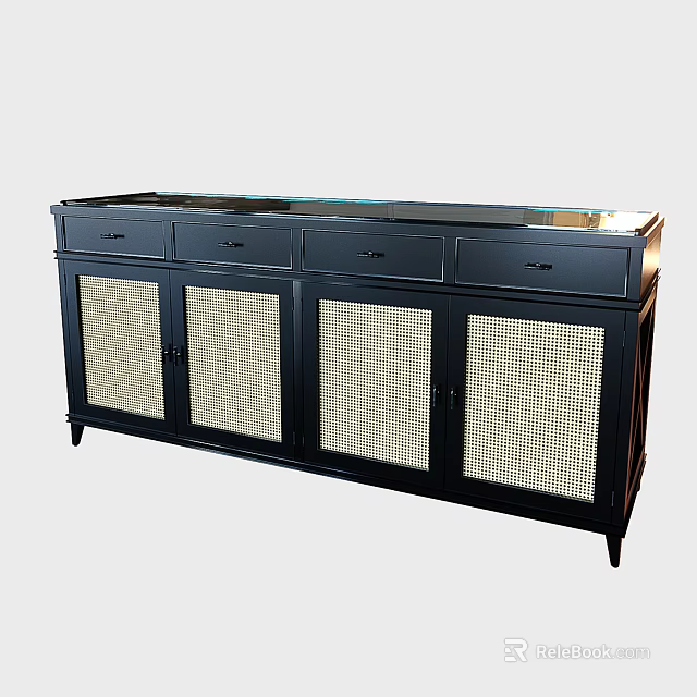 Modern Black Display Cabinet With Drawers And Mesh Doors For Storage Solution 3d model