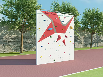 Outdoor Sports Equipment Rock Climbing Wall With Colorful Holds And Surrounding Trees Track 3d model