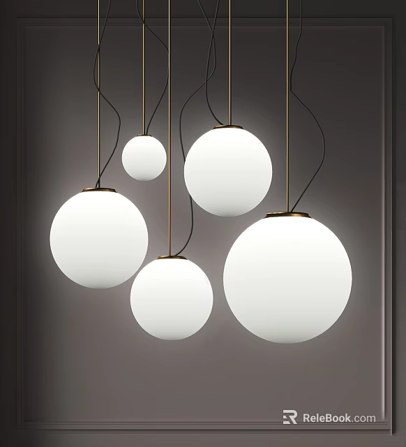 Modern White Spherical Pendant Lights with Multiple Sizes in Minimalist Design 3d model 