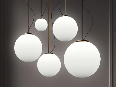 Modern White Spherical Pendant Lights with Multiple Sizes in Minimalist Design 3d model