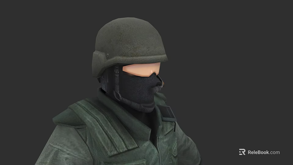 Game and Movie Character With Green Helmet Black Mask And Tactical Outfit 3d model 