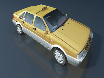 Classic Yellow Taxi Car With Silver Body Accents And Roof Sign 3d model