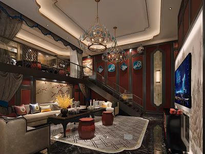 Modern Luxury KTV Interior With Sofa Chandelier Large TV Screen Decorative Wall And Carpet 3d model