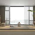 Modern Light Gray Curtains in Living Room with Large Window City View Plants and Decor