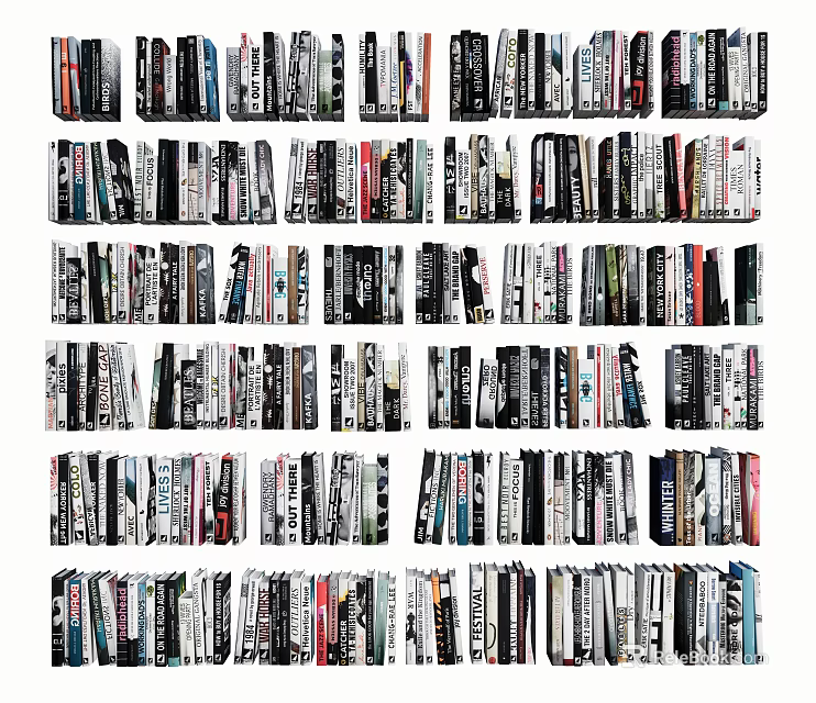 Diverse Collection of Books and Magazines Arranged on Shelves in Library 3d model 