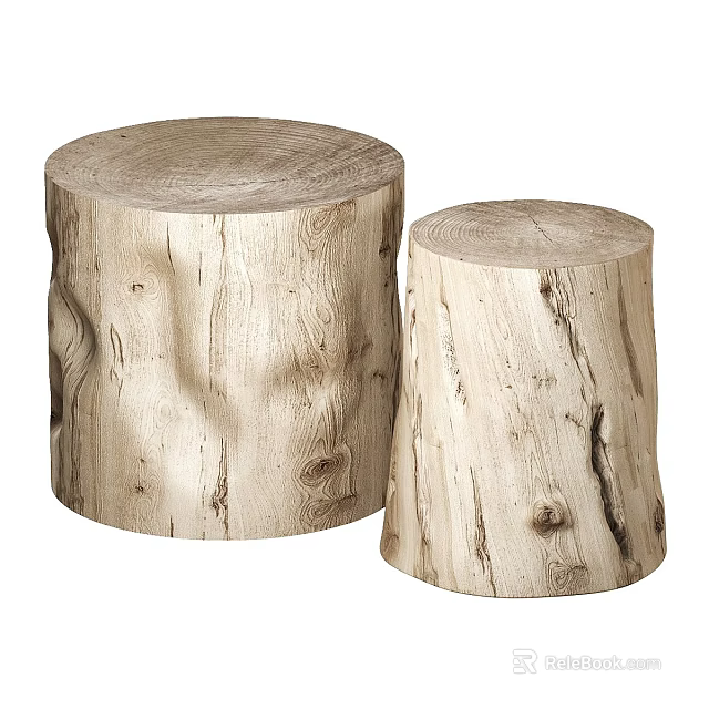 Natural Wooden Stump Shaped Desk With Natural Texture And Two Sizes 3d model 