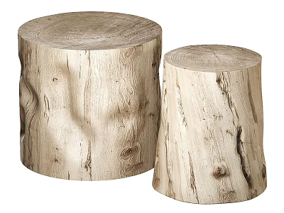 Natural Wooden Stump Shaped Desk With Natural Texture And Two Sizes 3d model