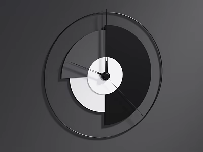 Modern Minimalist Wall Clock With Geometric Black White Gray Design And Glass Frame 3d model