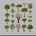 Floral Display With Various Tree Illustrations In Different Styles And Shapes 3d model