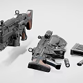 Futuristic Black Tactical Rifle with Magazines Scopes and Military Weapon Accessories